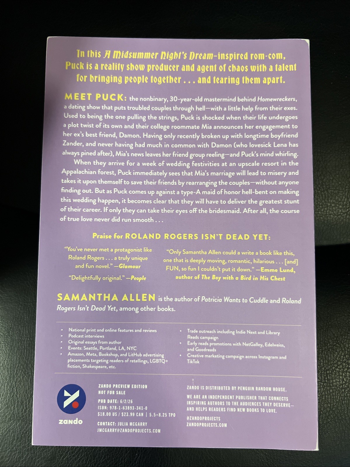 Puck by Samantha Allen NEW ARC Paperback