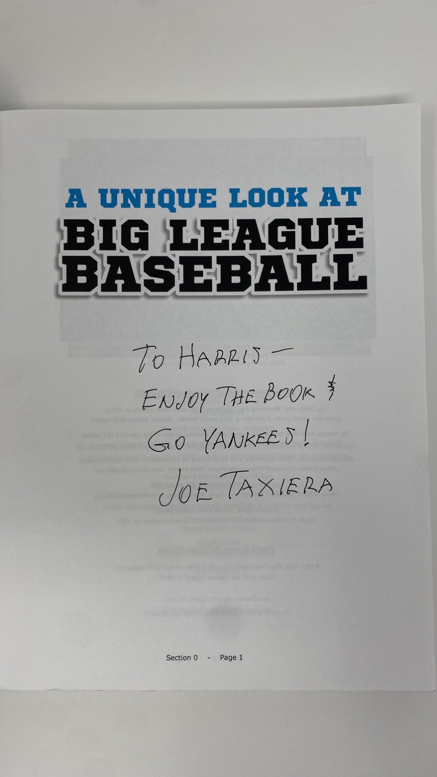 A UNIQUE LOOK AT BIG LEAGUE BASEBALL By Joe Taxiera, Excellent Condition, 2012