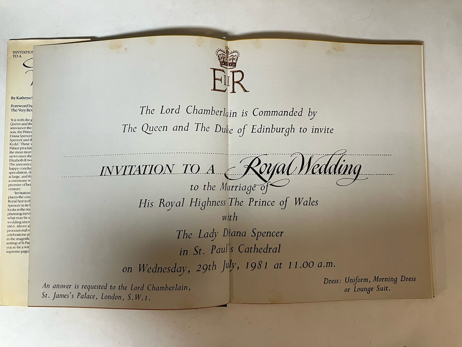Invitation to a Royal Wedding – Charles & Diana by Kathryn Spink 1981 HC/DJ