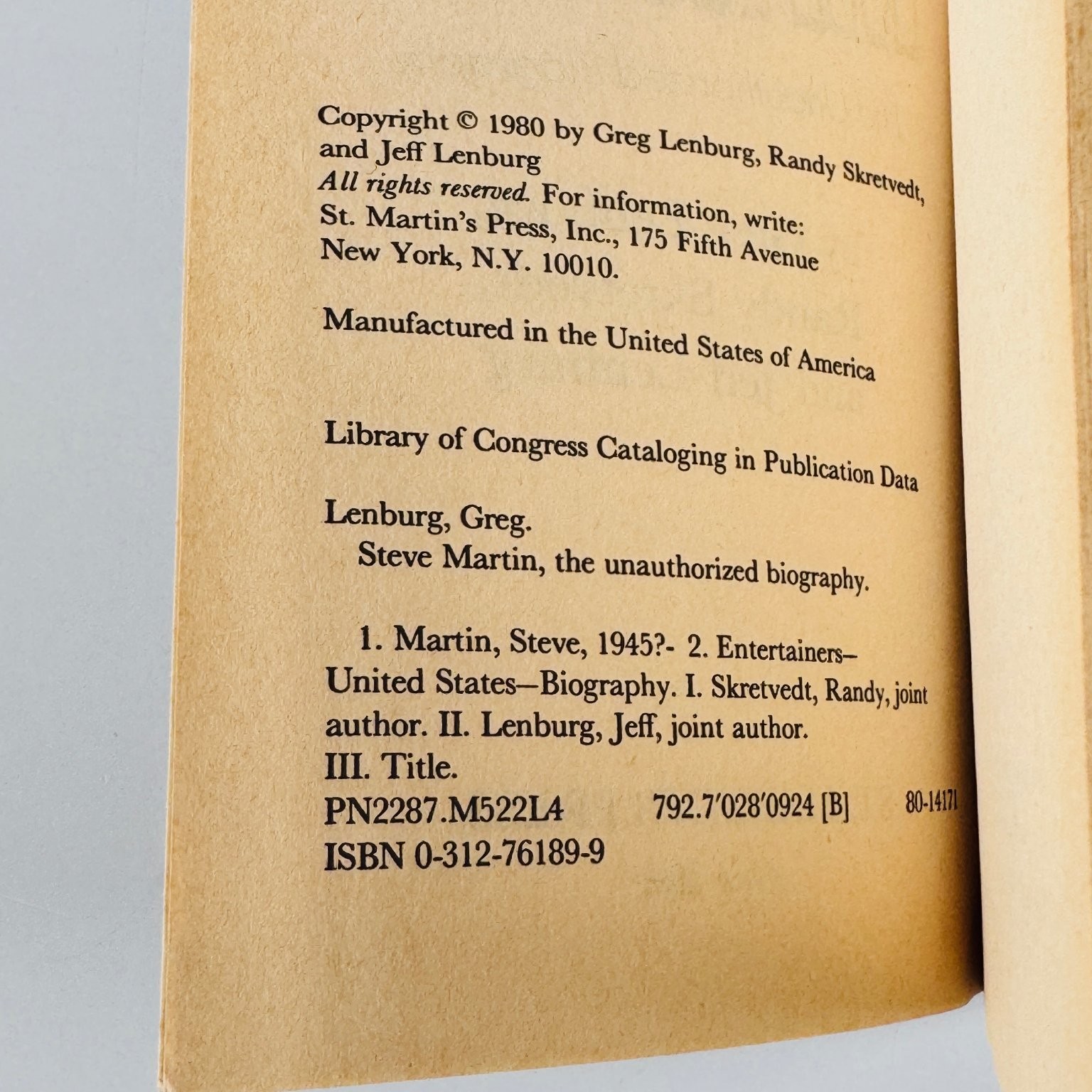 Steve Martin Unauthorized Biography 1980 Vintage Paperback St. Martin’s Press