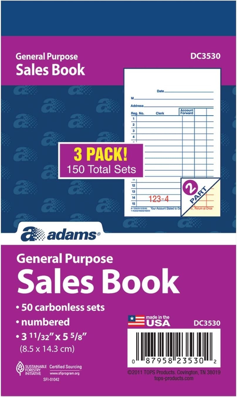 Elegant Carbonless Sales Order Book – 2-Part, 50 Sets, 3-11/32 x 5-5/8 Inches