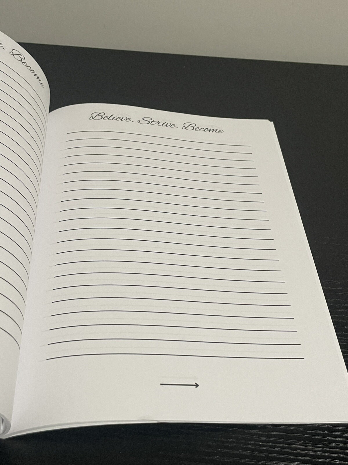 Motivational Personal Journal, Believe. Strive. Become. – Black, 8.5 in x 11 in