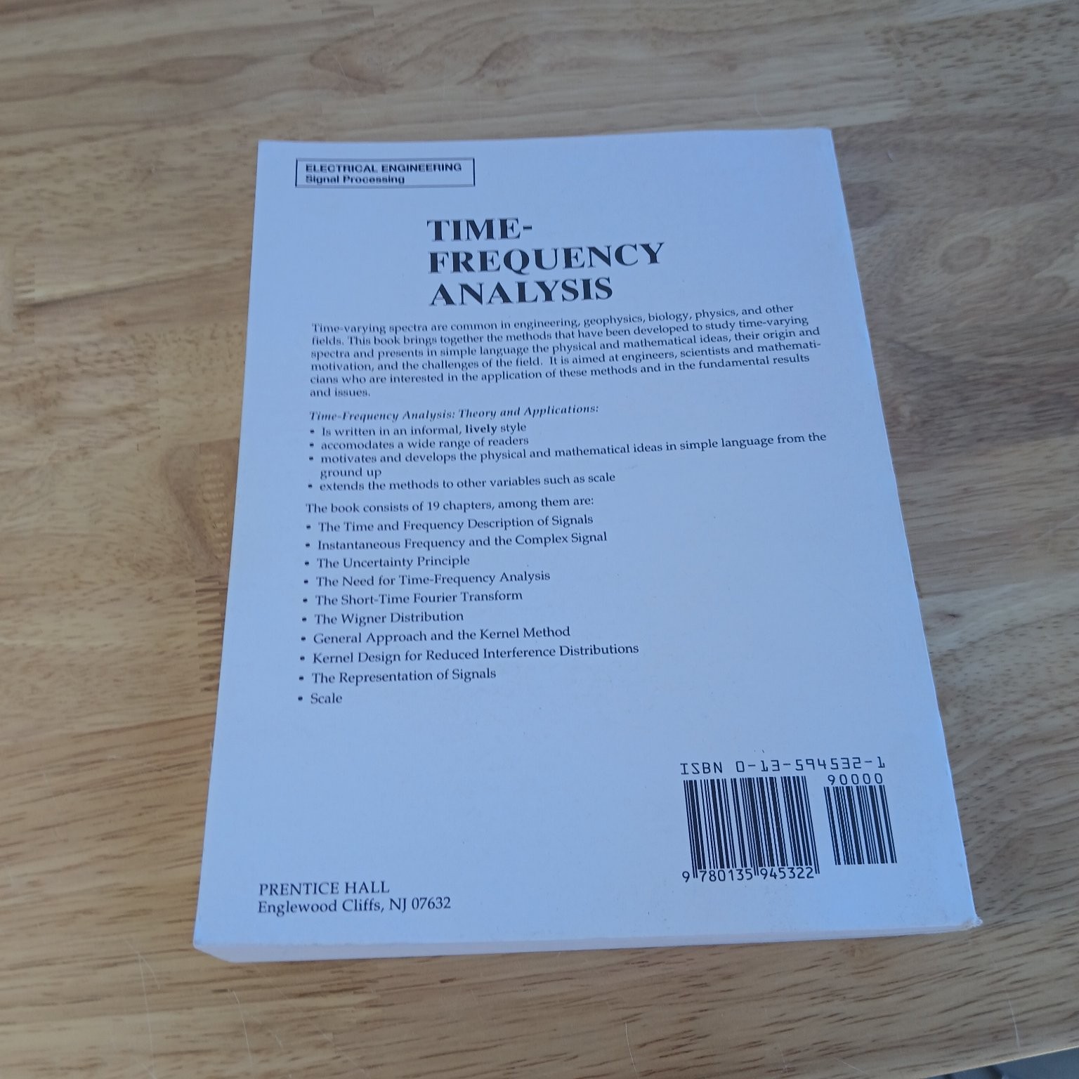 Time-Frequency Analysis Leon Cohen 1995 Signal Processing Prentice Hall