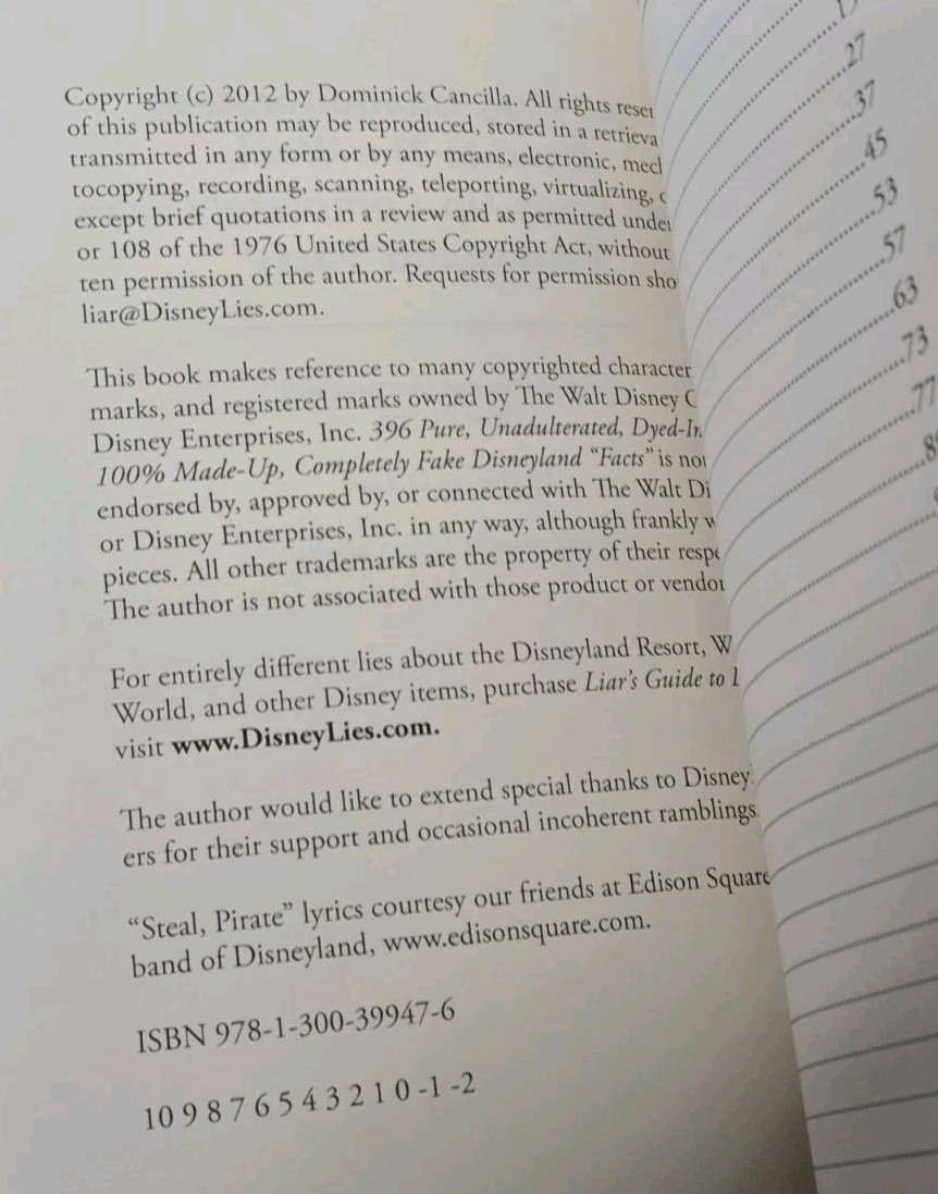 396 Pure, Made-Up Completely Fake Disneyland Facts Book Humor Softcover Disney