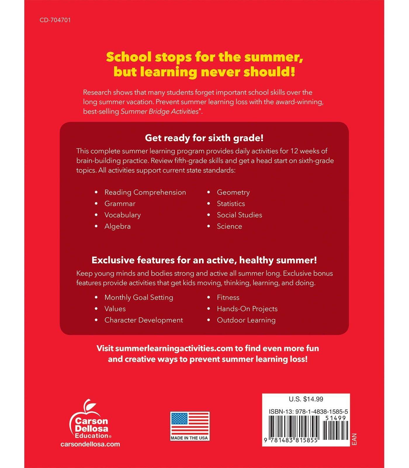 Summer Bridge Activities Workbook 5th to 6th Grade All Subjects 160 Pages