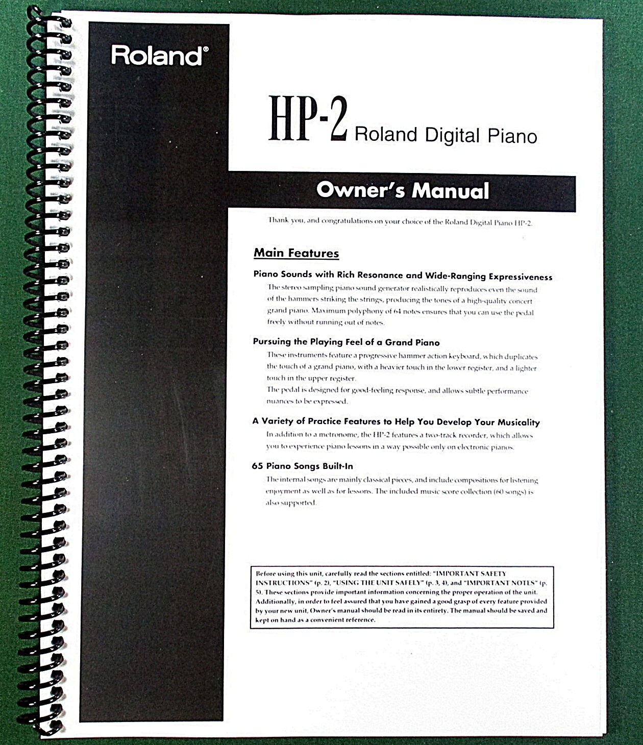 Roland HP-2 Owner’s Instruction Manual: 44 Pages & Protective Covers!