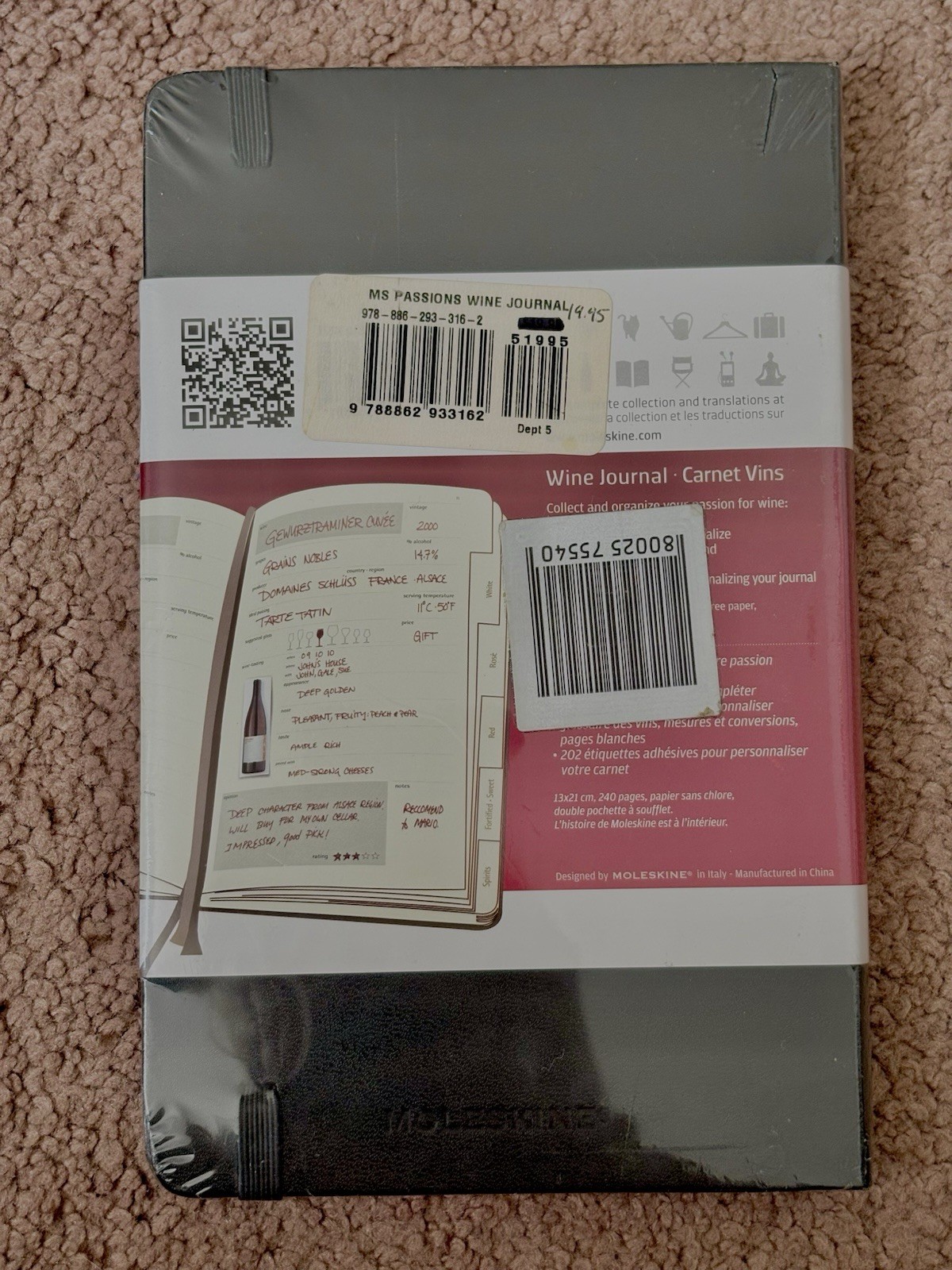 Moleskine Passions Wine Journal Carnet Vins Sealed Black 240 Pages 5×8 1/4” New