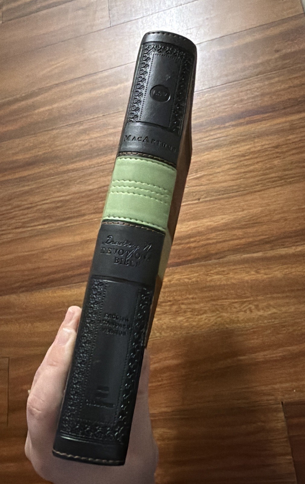 ESV MacArthur Drawing Near Devotional Bible TruTone Charcoal/Sage Trail Design