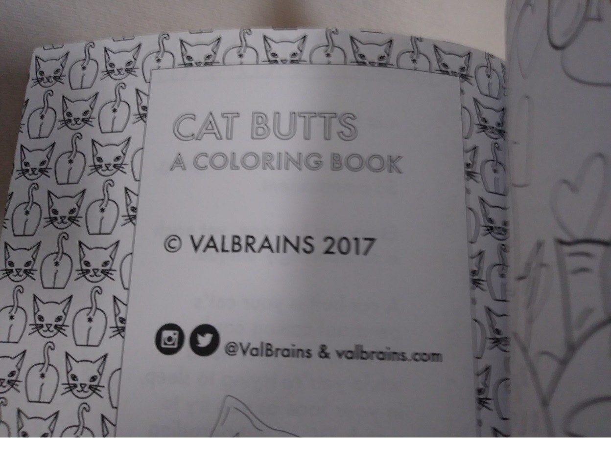 Novelty Gift Coloring Book for Adults Cat Butts Val Brains 44 pages 21 designs