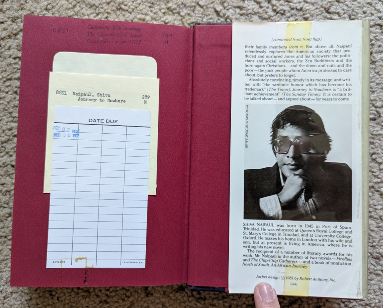 Journey to Nowhere : A New World Tragedy by Shiva Naipaul, 1981 EX-LIBRARY