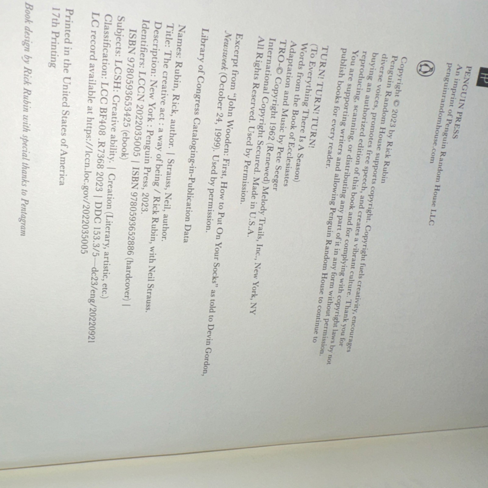 Rick Rubin – The Creative Act: A Way of Being (2023, Hardcover, Penguin Press)