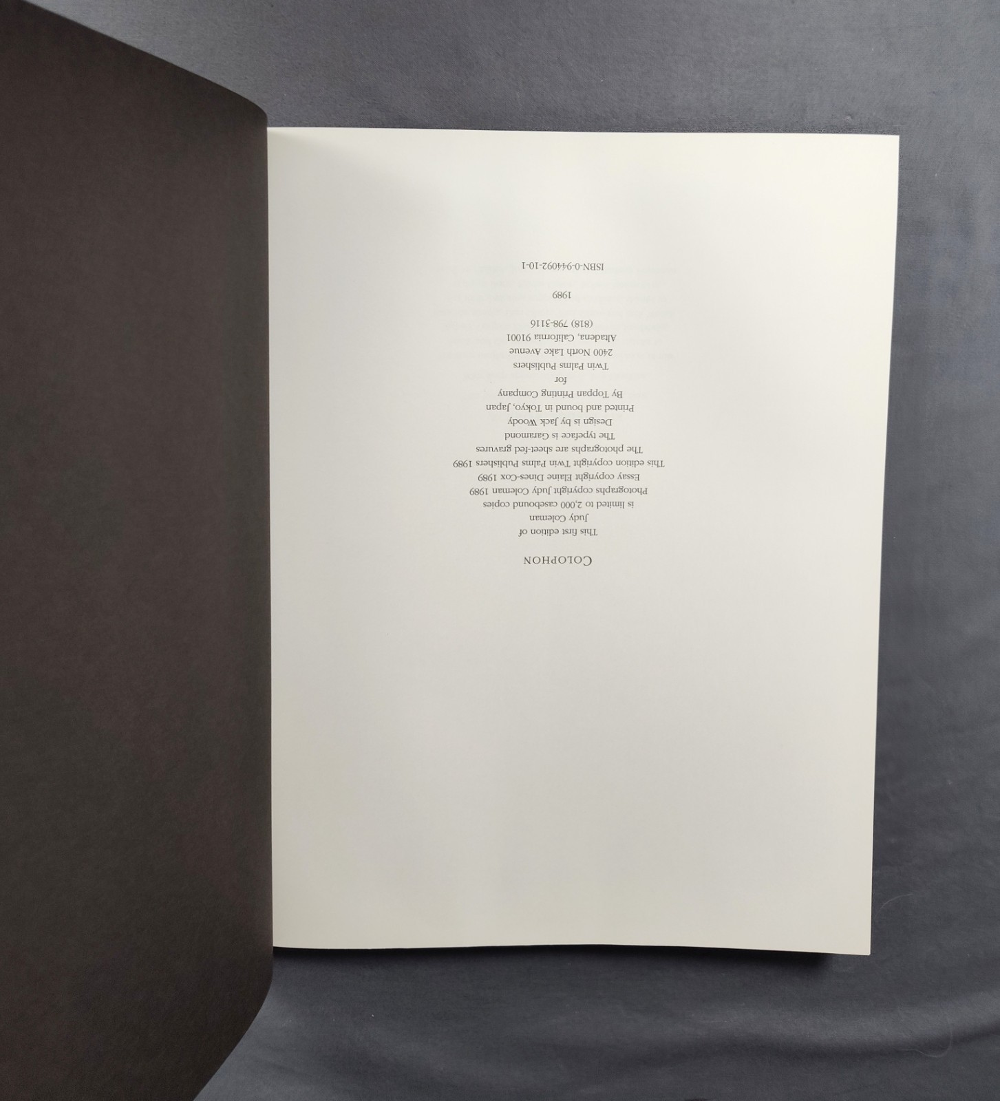 JUDY COLEMAN – Twin Palms Publishers 1989 First Edition Limited to 2000 HB/DJ