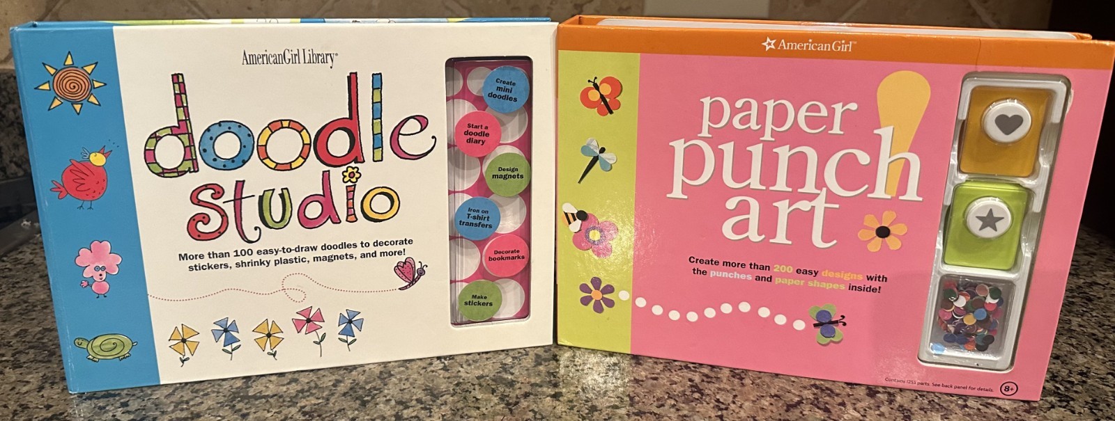 American Girl – Craft Book Lot – Doodle Studio & Paper Punch Art – Kids Gift Set