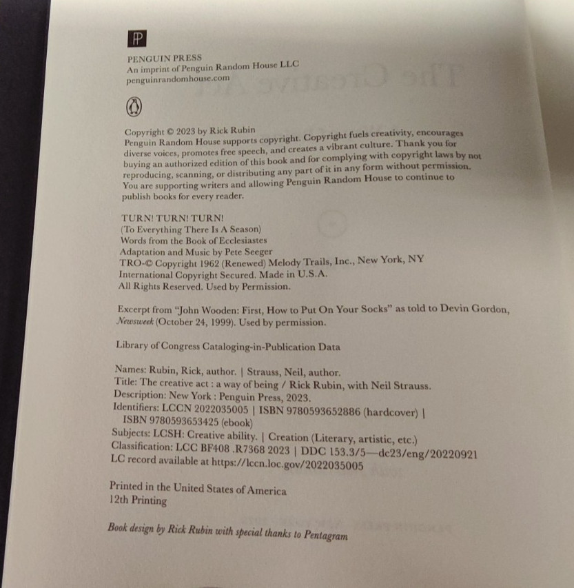 The Creative Act: A Way of Being by Rick Rubin 2023 HC