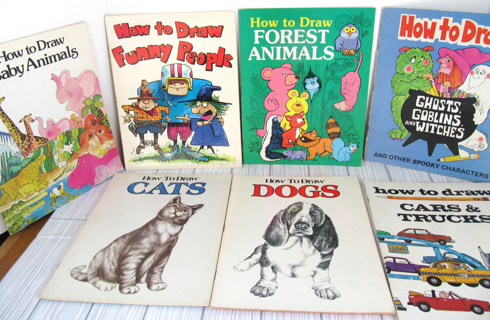 How to Draw Animals Dog Cat Funny People Cars Trucks Goblins 7 Book Lot Vtg K