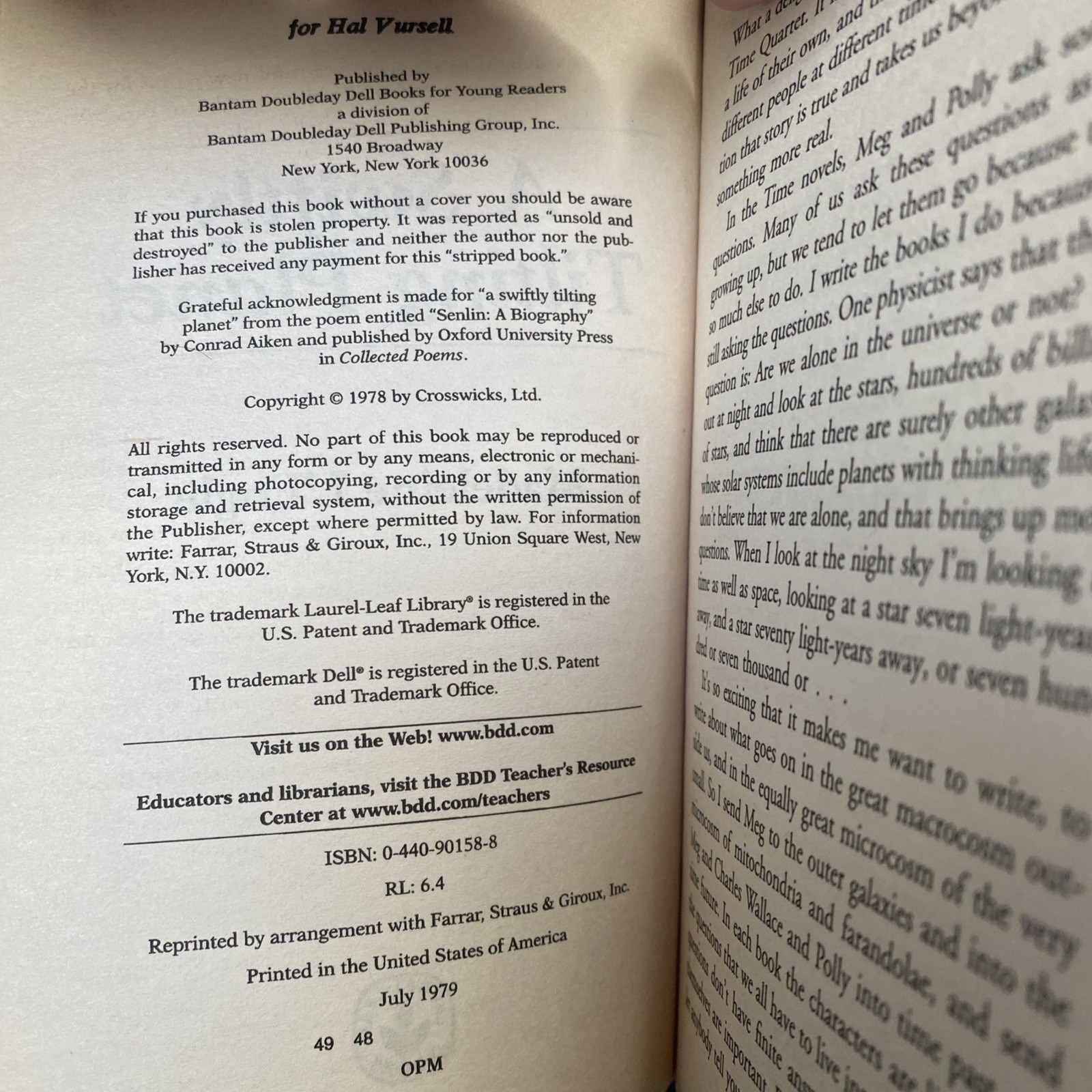 Swiftly Tilting Planet by Madeleine L’Engle (1979, Mass Market)