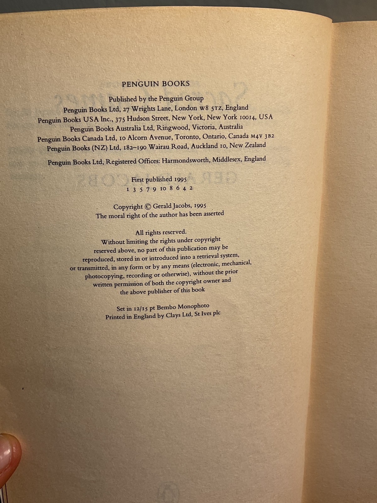 Sacred Games by Gerald Jacobs Penguin Books 1995 Holocaust WWII Biography