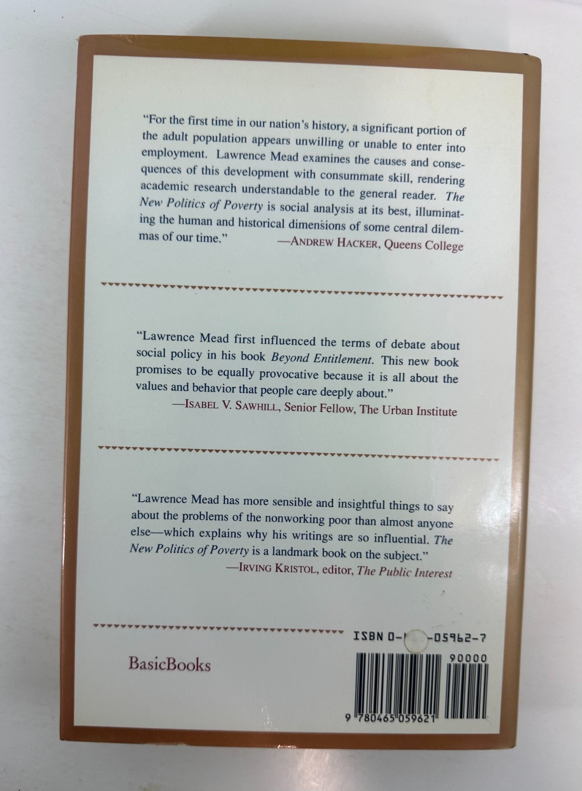 The New Politics Of Poverty Mead 1992 Hardcover GC Social Policy Book
