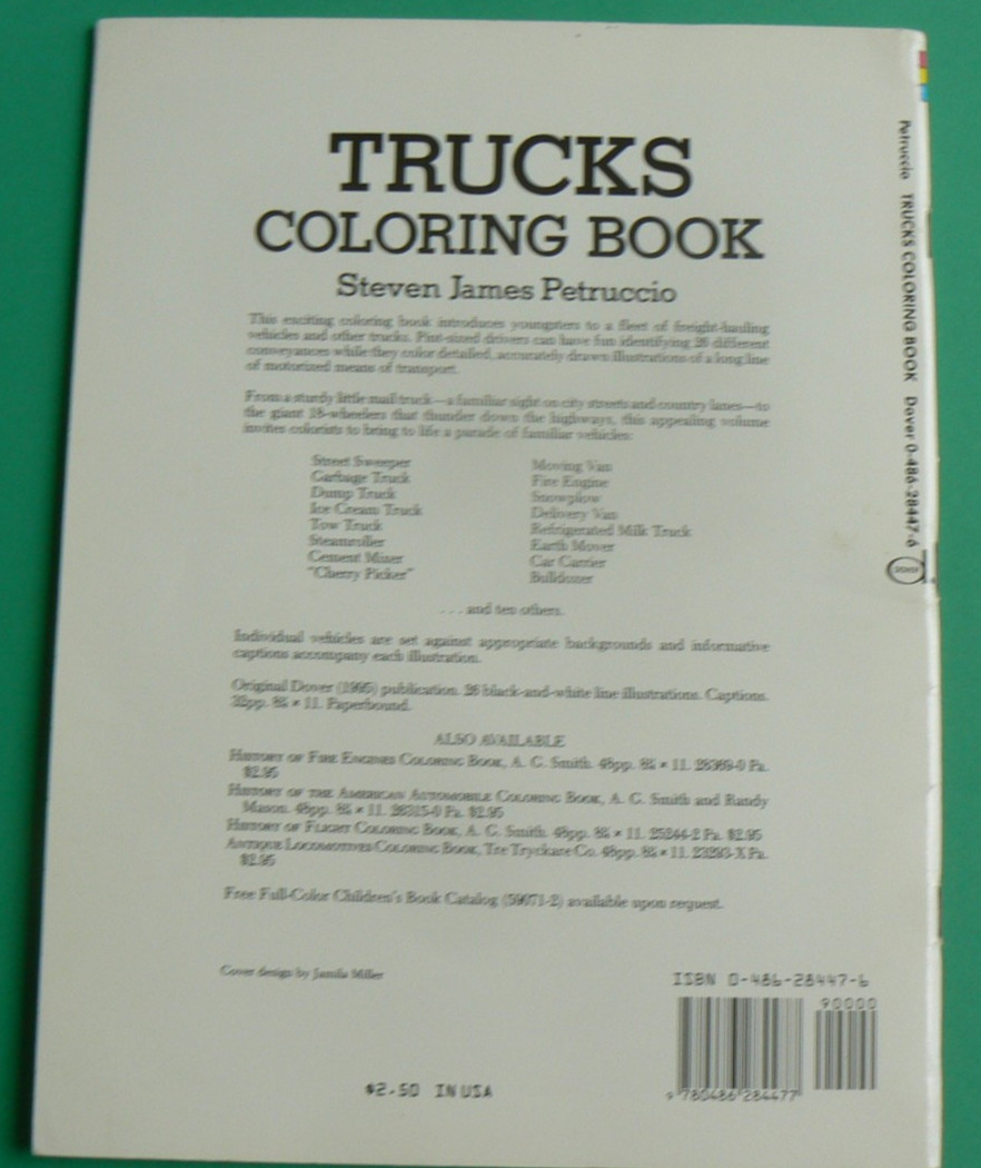 TRUCKS Coloring Book, Steven Petruccio, Dover 1995 BRAND NEW! 32-pages