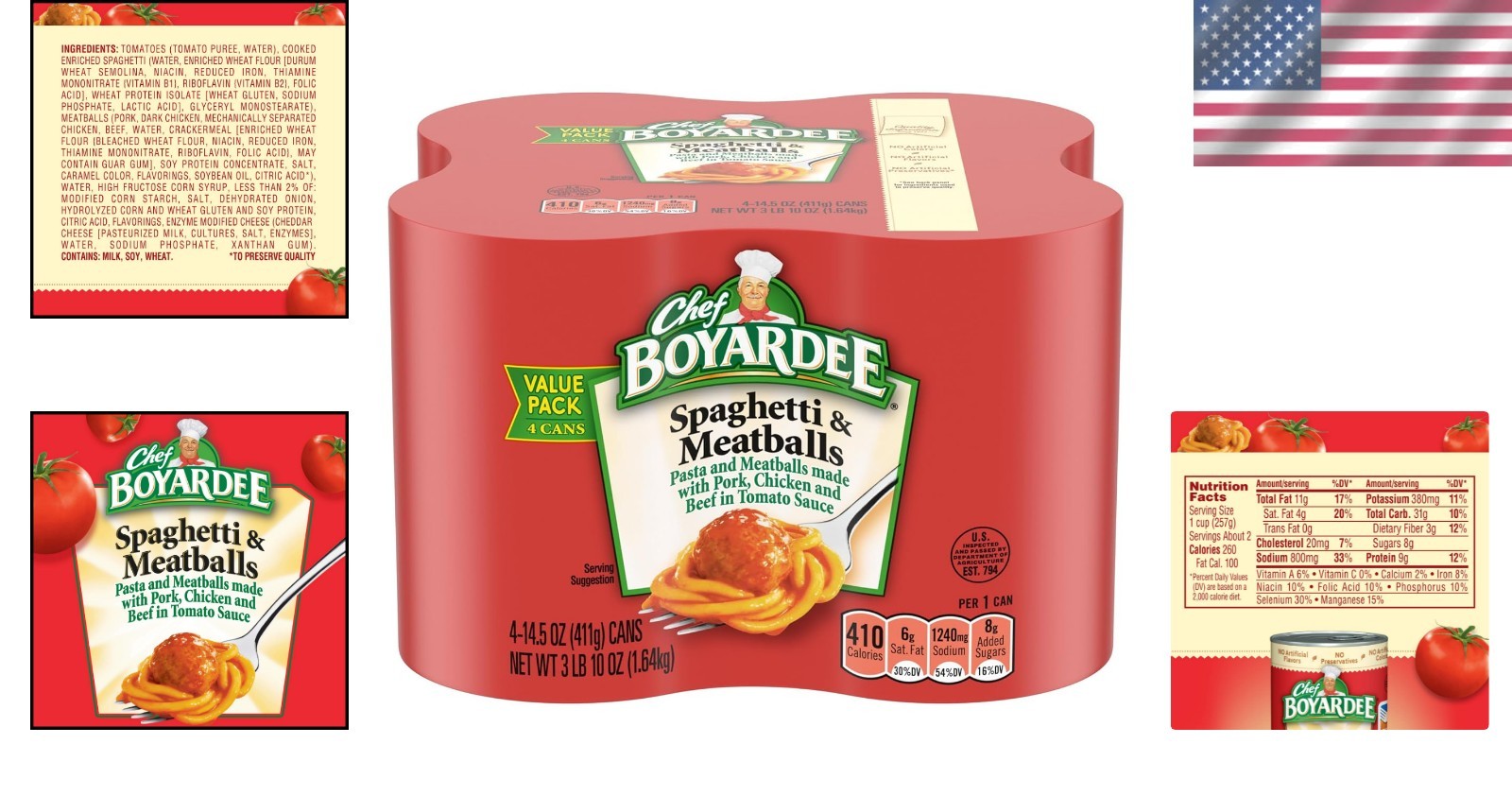 Delicious Spaghetti & Meatballs – 14.5 Oz Cans, Pack of 4 for Quick Meals