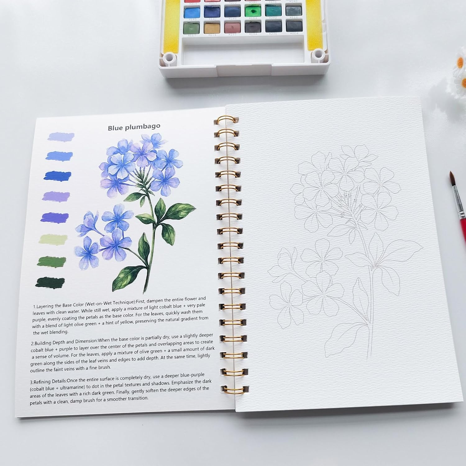 Watercolor Workbook 15 Beautiful Flowers Paintings for Adults &Teens Beginners,W