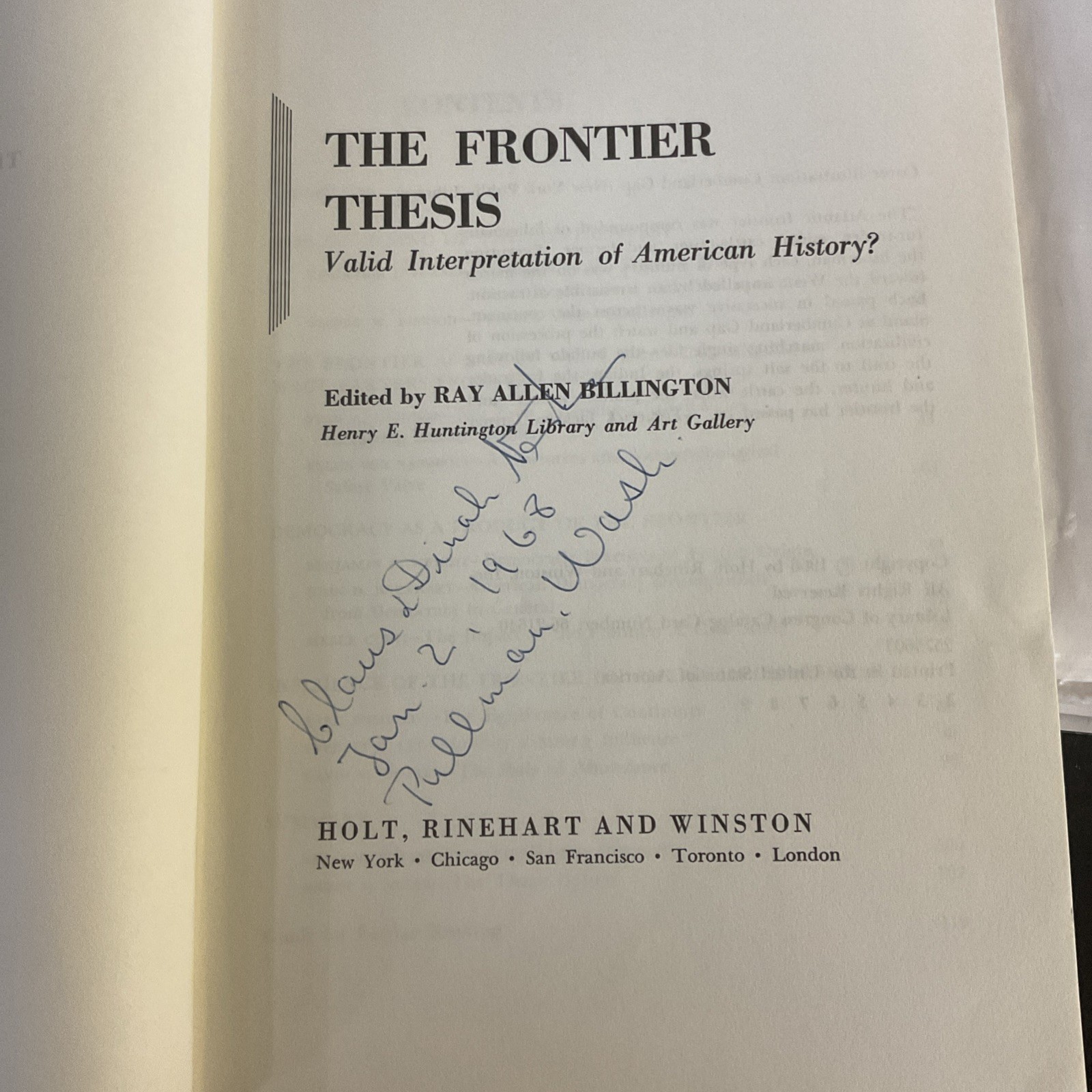 THE FRONTIER THESIS: VALID INTERPRETATION OF AMERICAN By Ray Allen Billington
