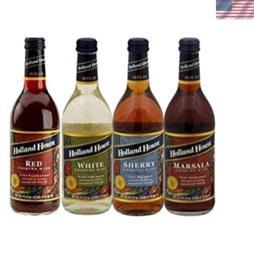 Pack of 4 Cooking Wines: 16oz Sampler Bottles of Red, White, Marsala & Sherry