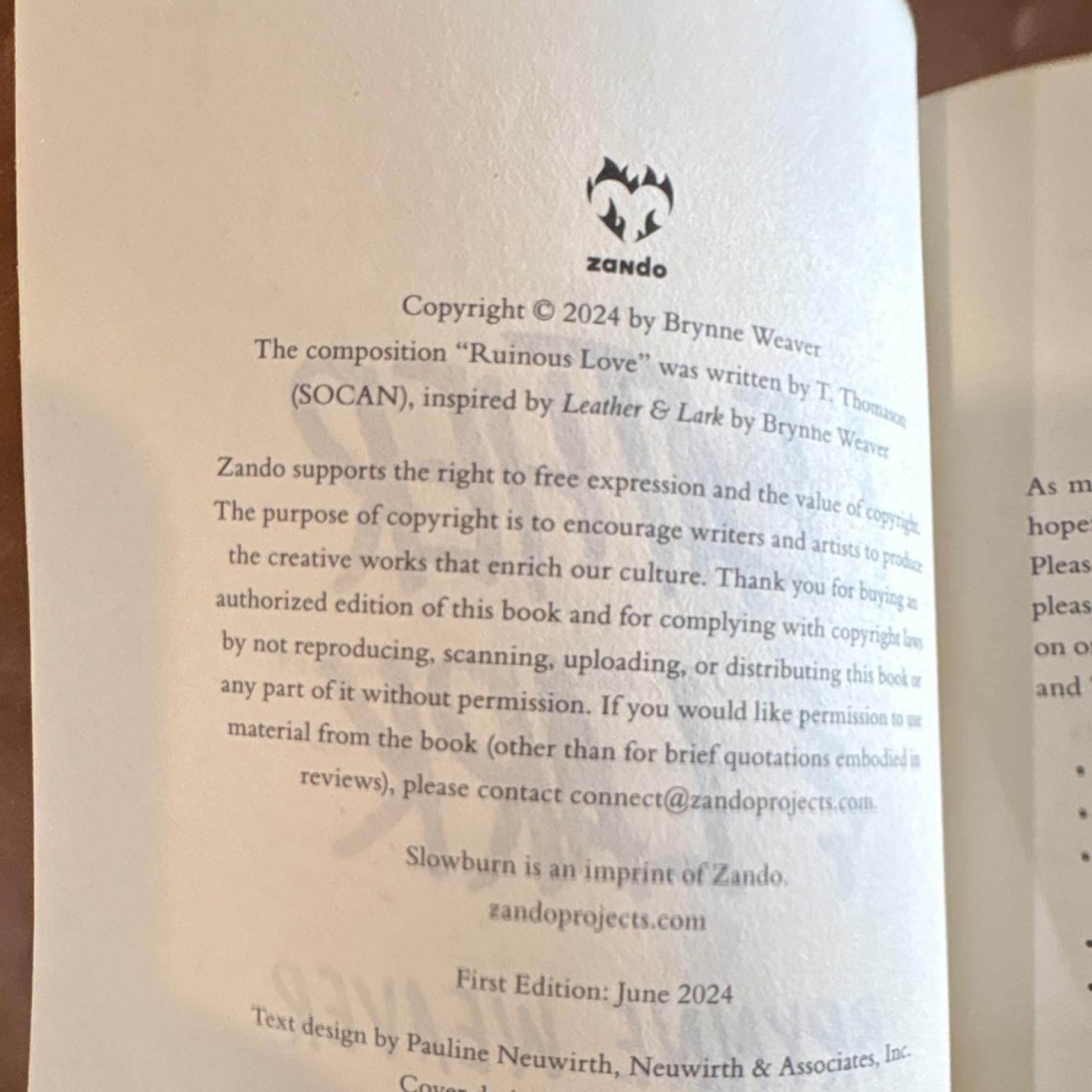 Zando Leather & Lark Paperback Brynne Weaver 2024 Ruinous Love Trilogy Romance