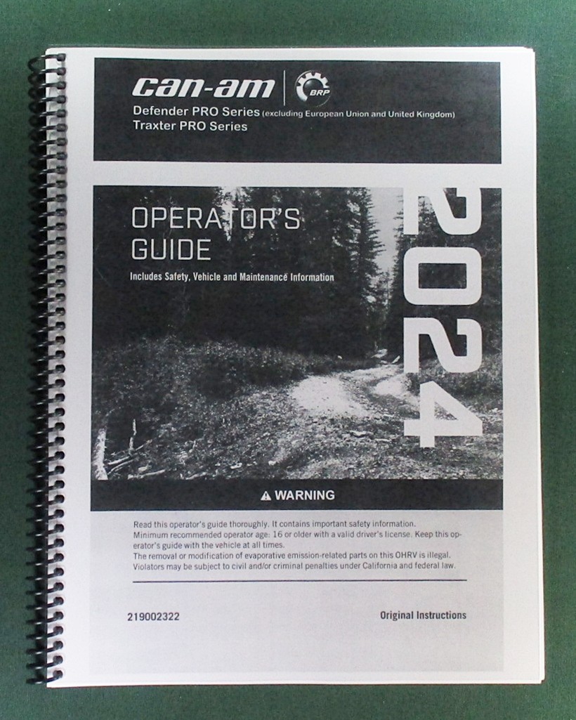 2024 Can-Am Defender PRO XT HD10 Owner’s Manual: 244 Pages & Protective Covers