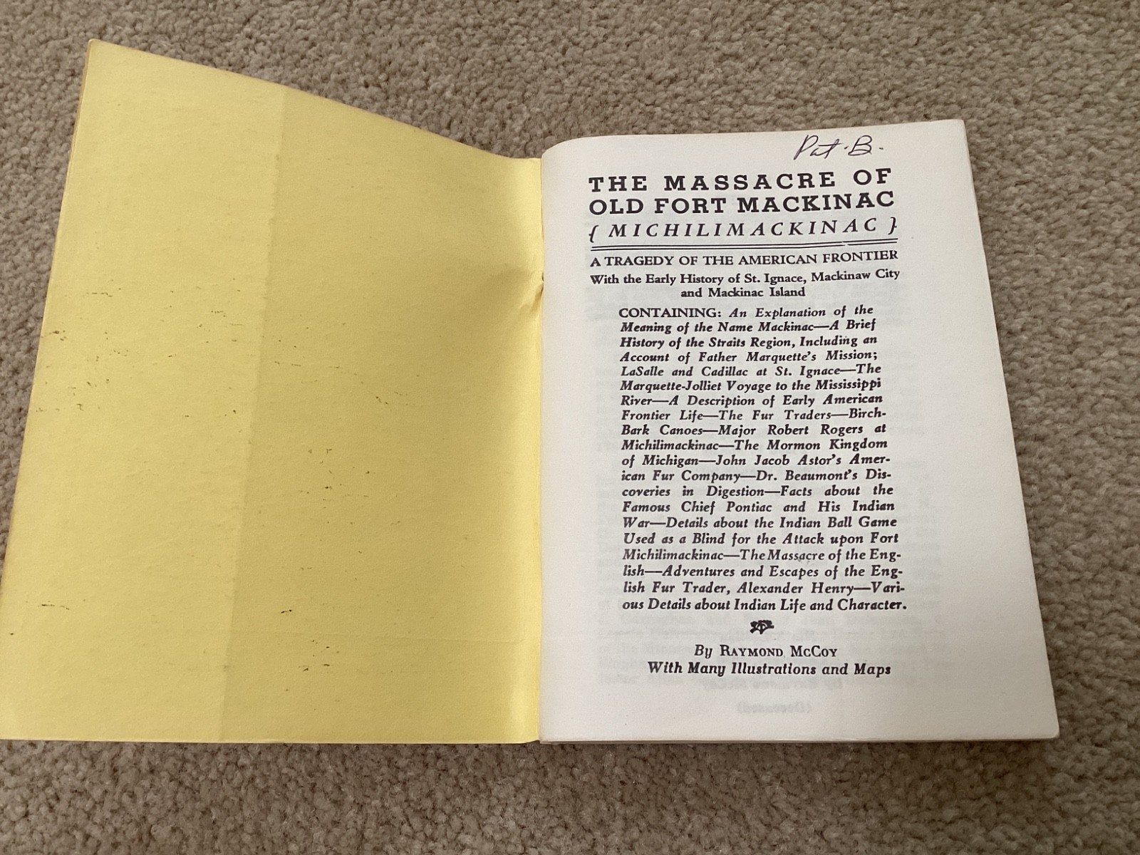 The Massacre of Old Fort Mackinac by Raymond McCoy 1956 Paperback Illustrated