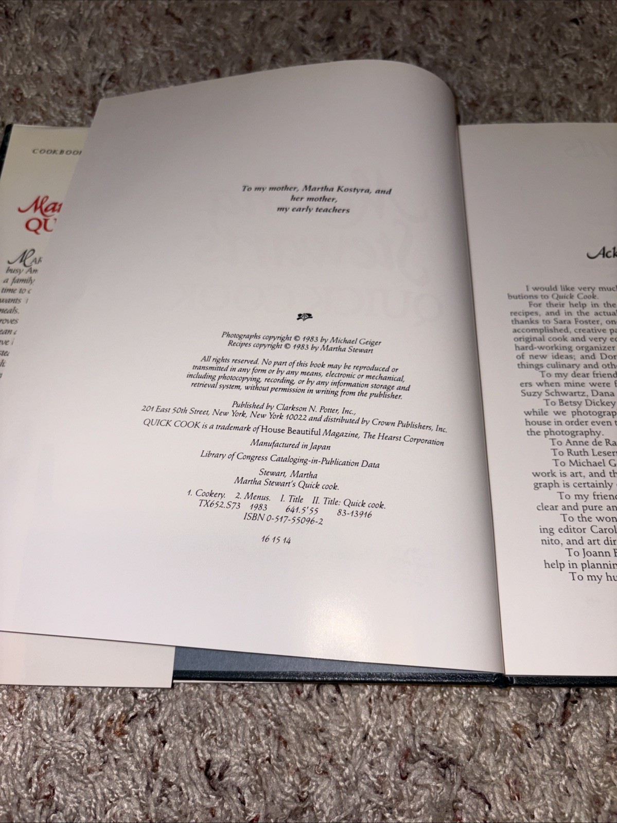 Martha Stewart Quick Cook & Hors D’Oeuvres Hardcover Cookbooks 1983 & 1984 VTG