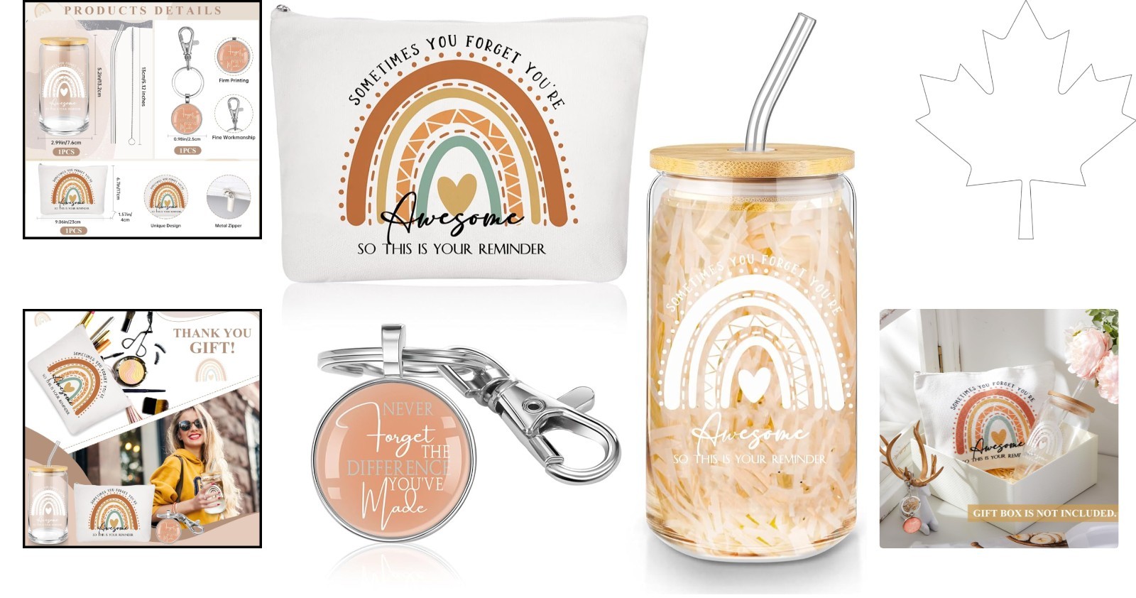 Colorful Superhero Appreciation Gift: 16oz Glass Tumbler, Makeup Bag & Keychain