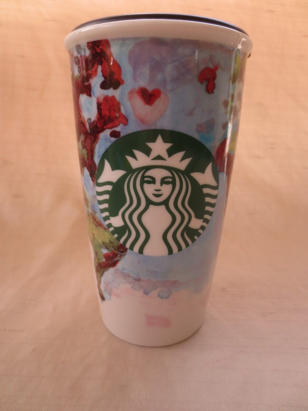 STARBUCKS 2015 SHELBY KREGEL WATERCOLOR WORLD MAP MERMAID 12 OZ CERAMIC TUMBLER