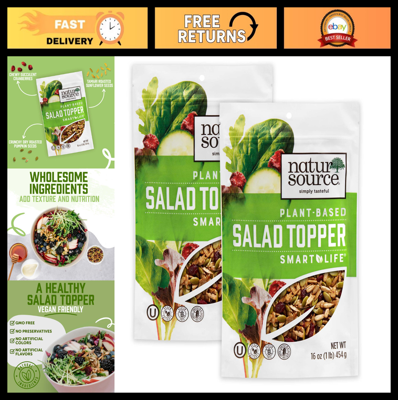 Crunchy Salad Toppers Mix with Seeds & Cranberries – Gluten Free, 16 Oz (Pack of