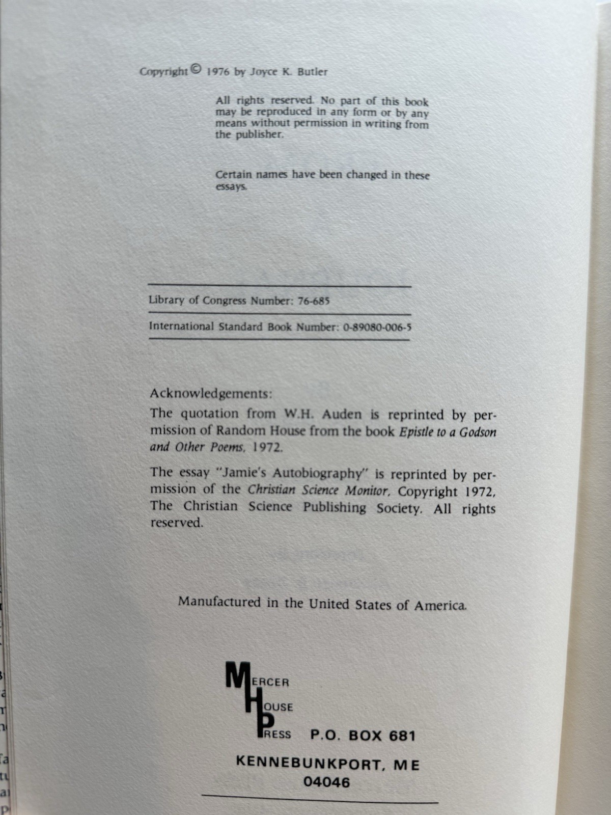 Pages from a Journal Joyce Butler SIGNED 1976 HC/DJ Maine Kennebunk Memoir