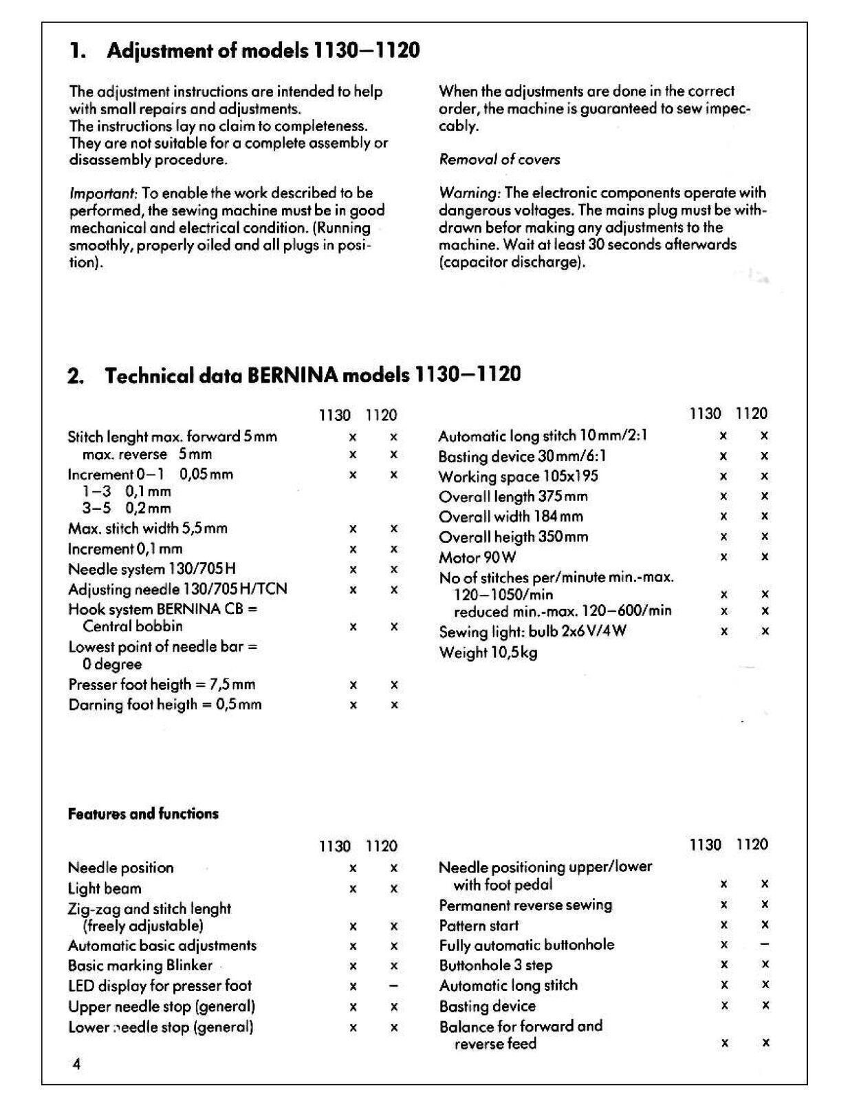 BERNINA 1130 1120 SERVICE Manual Guide – TOUGH SPIRAL BINDING & JACKET