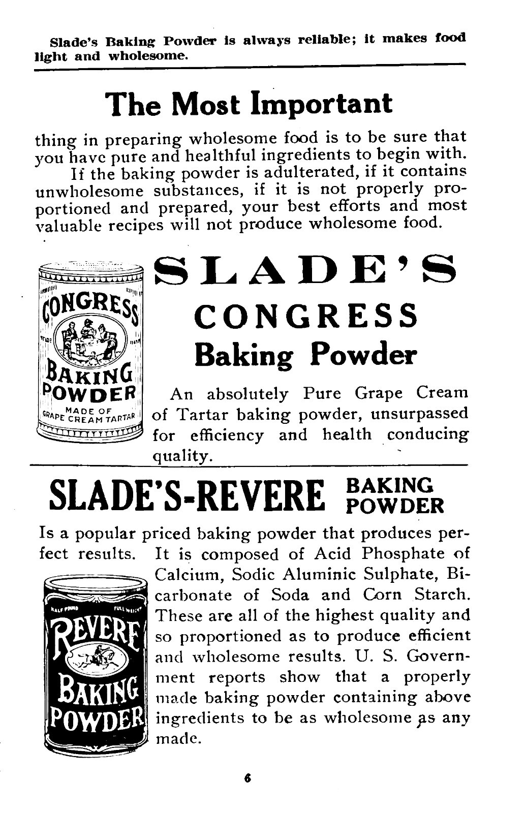 1920 Slade’s Cooking School Recipes Vintage Cook Book 76 Pages