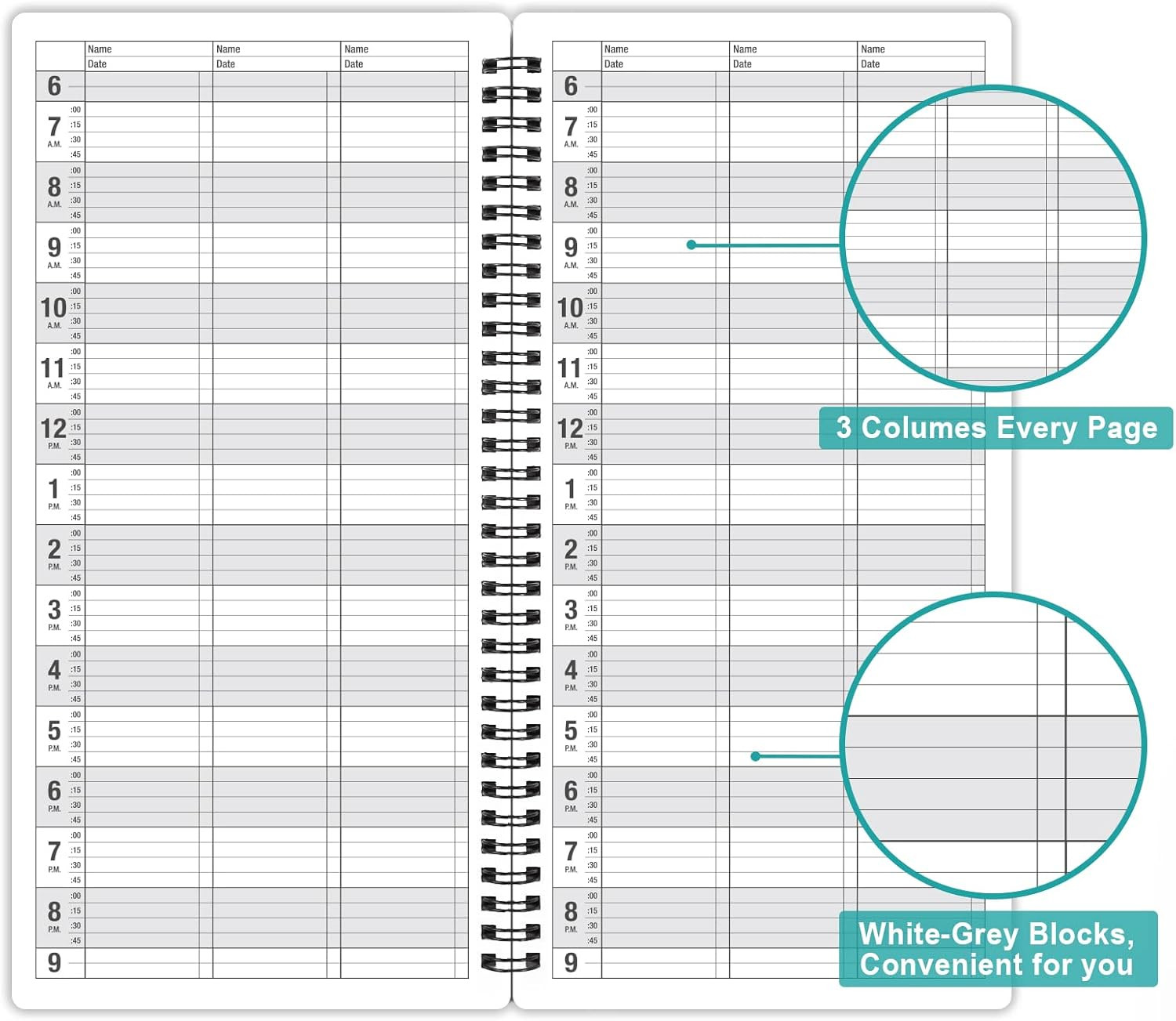 3 Column Appointment Book – Daily and Hourly Schedule Book with 200 Pages