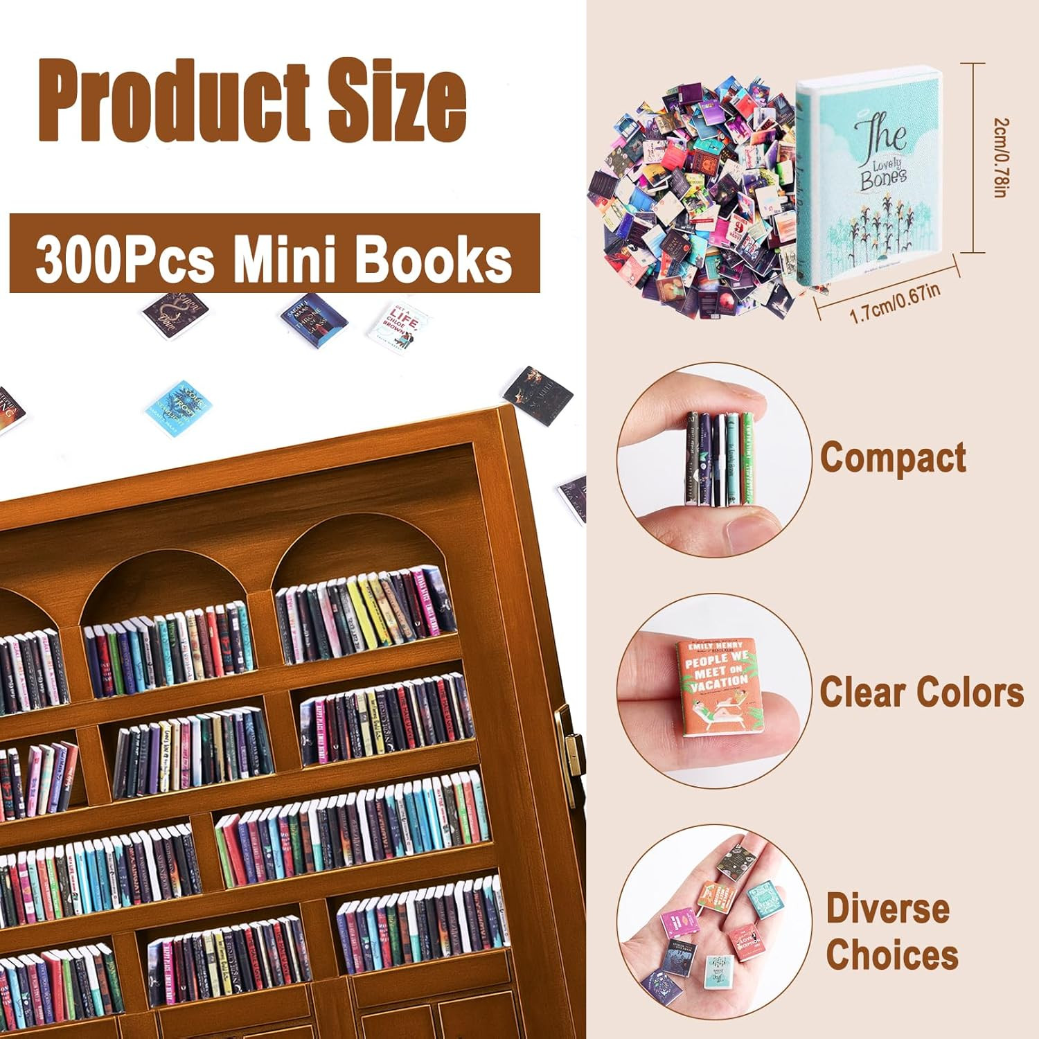 300Pcs Mini Books for Anxiety Bookshelf Tiny Book Fun Mini Brands Book Miniature