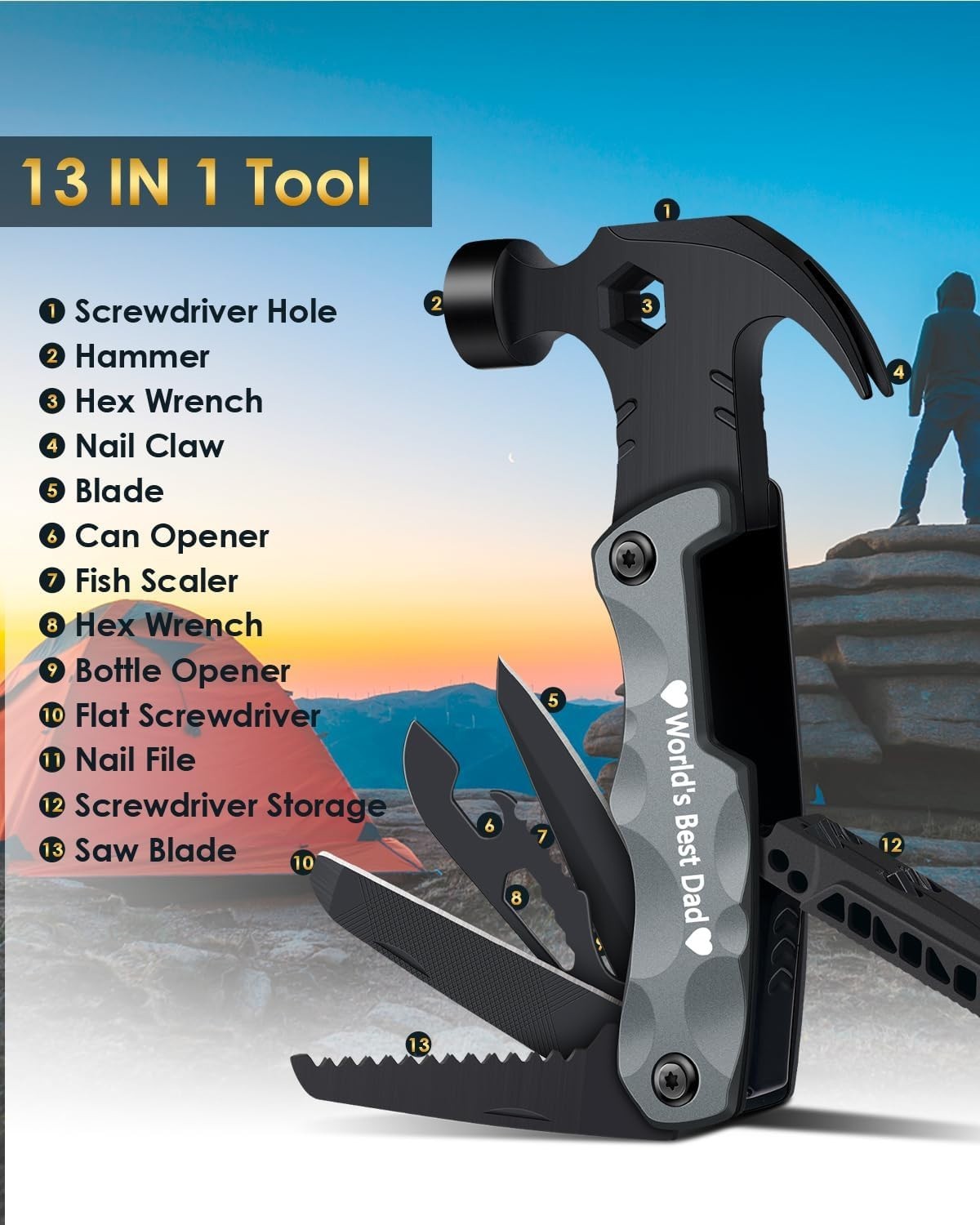 Unique Fathers Day Present – 13-in-1 Cool Hammer Tool