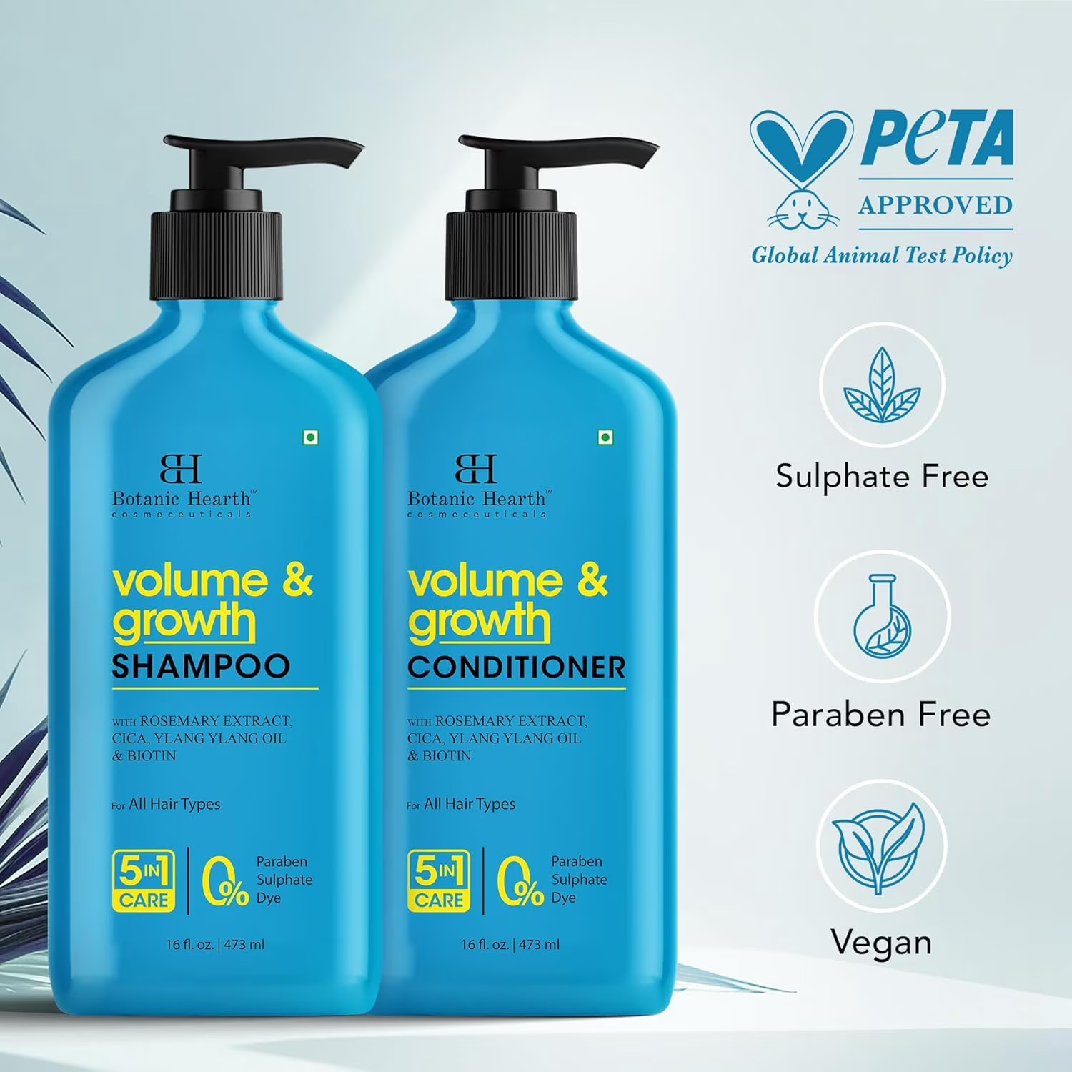 Volume & Growth Shampoo and Conditioner Set, 16 Fl Oz Each – with Biotin & Rosem