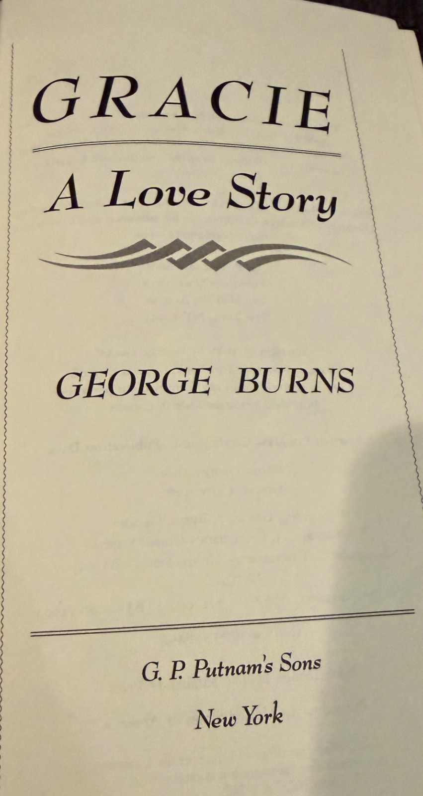 Gracie: A Love Story by George Burns 1988 1st Edition Hardcover