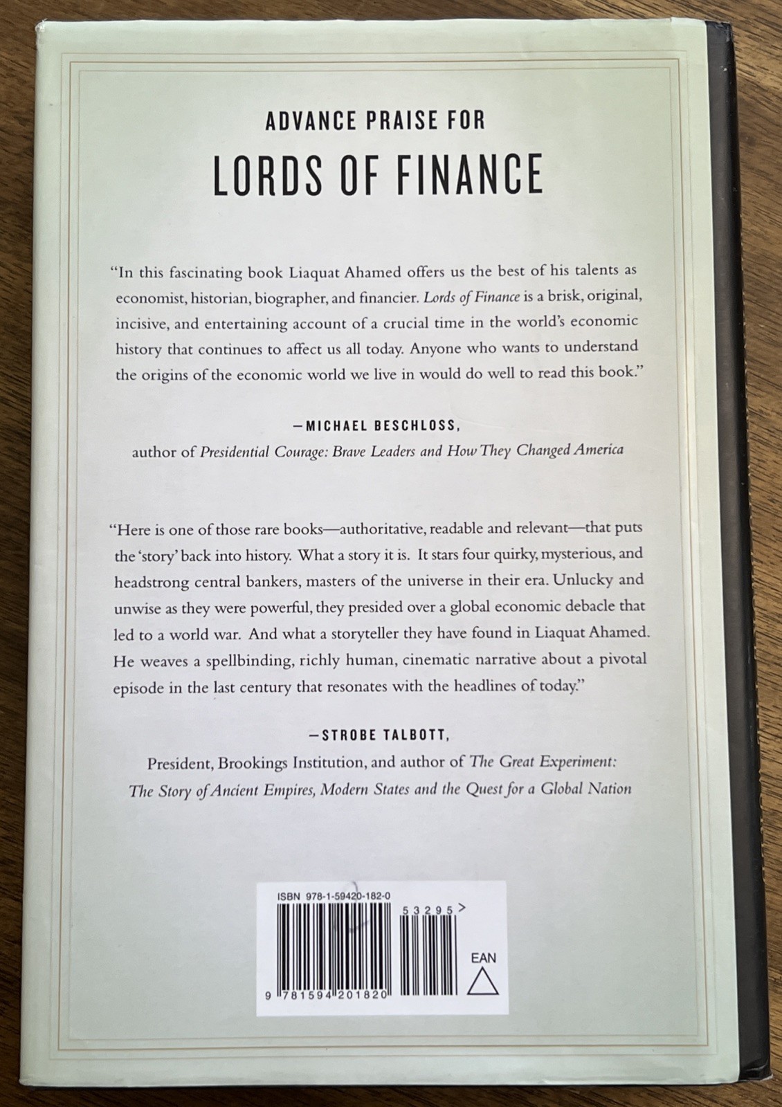 Lords of Finance The Bankers Who Broke the World *SIGNED By Ahamed Liaquat HCDJ