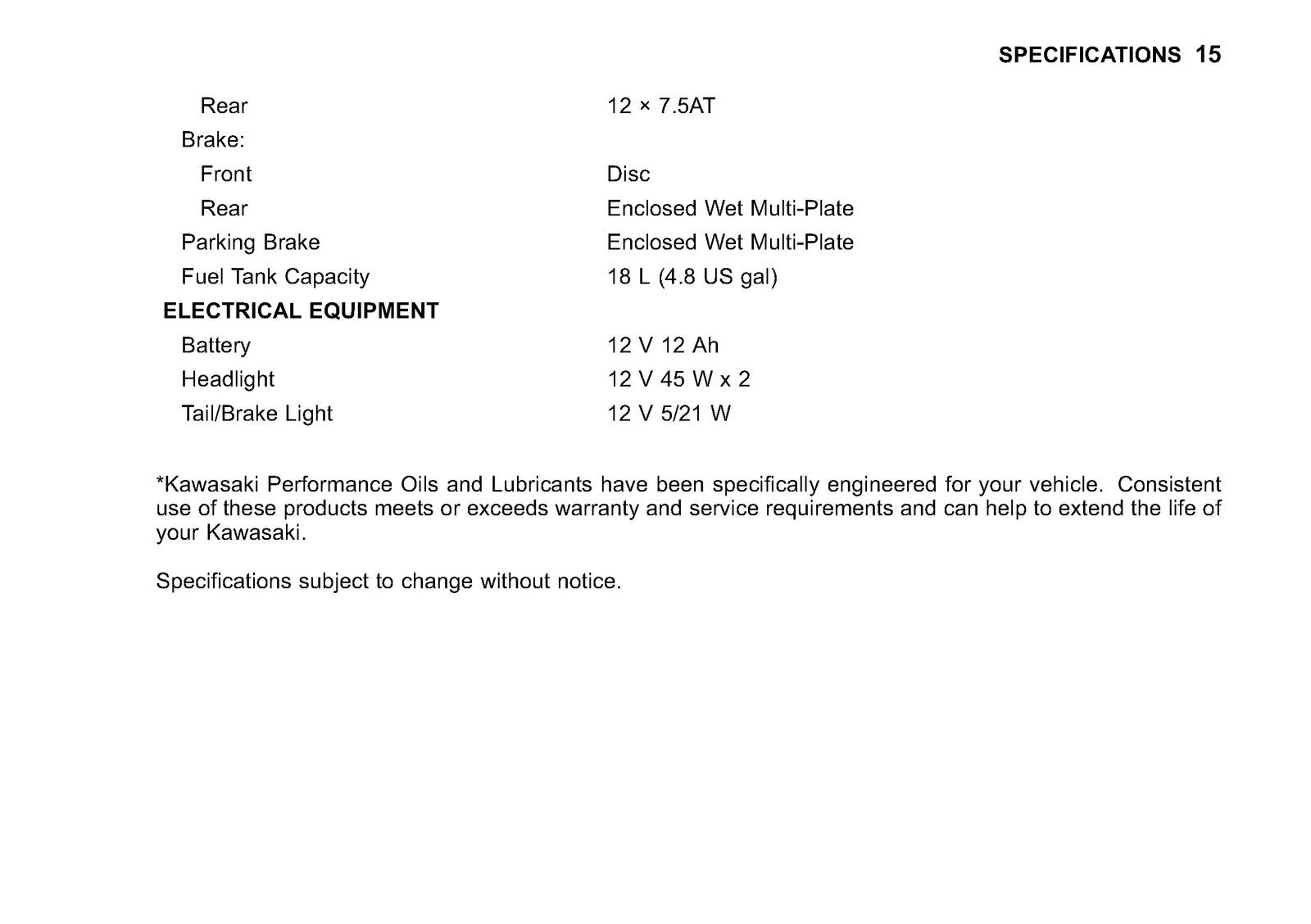 KAWASAKI Brute Force 650 4×4 Owners Manual 2011 – WIRE FASTENED – TOUGH COVERING