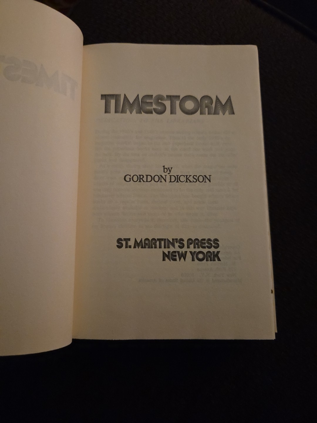 Time Storm by Gordon R. Dickson 1977 Book Club Edition HCDJ St. Martin’s Press