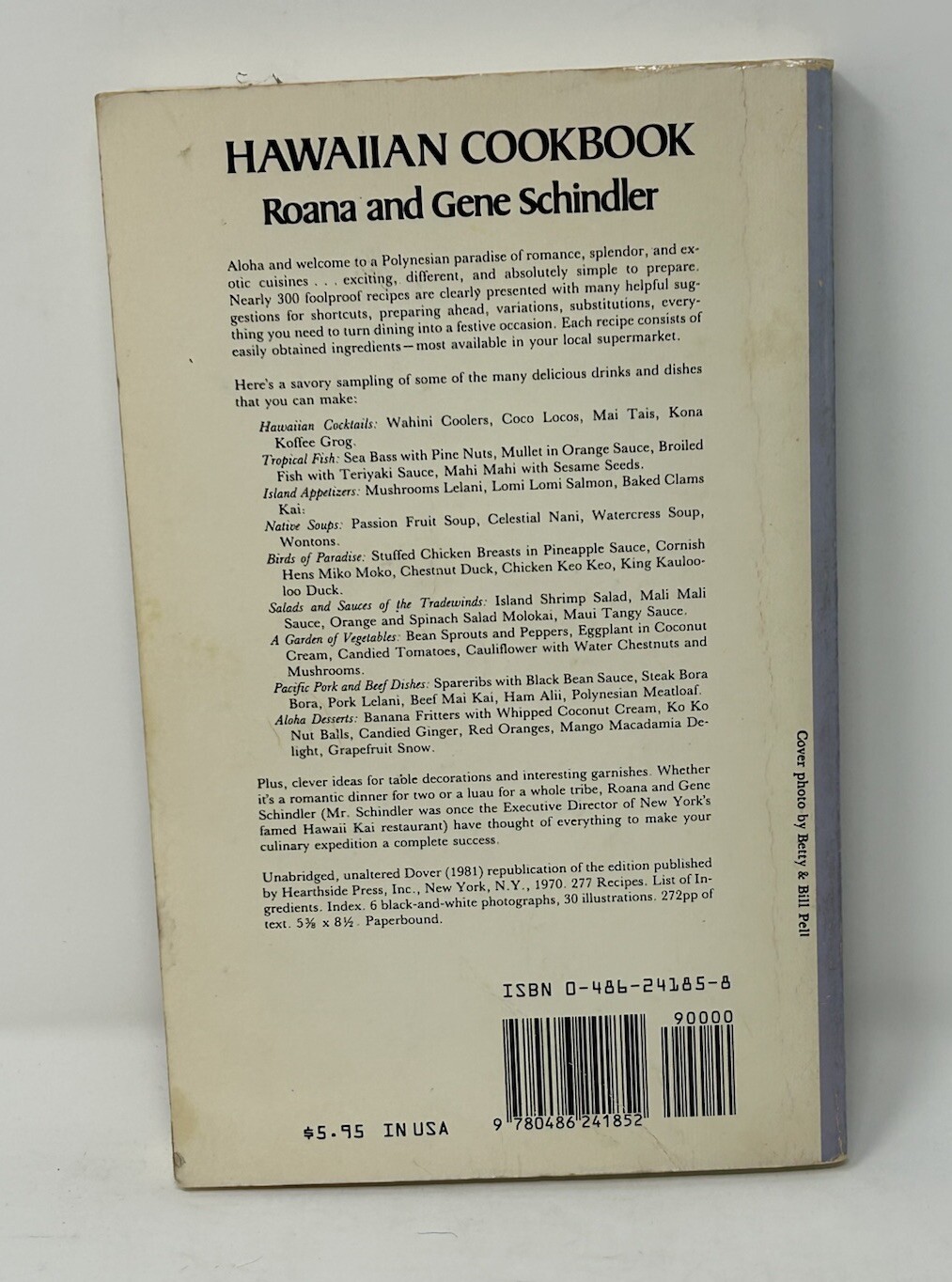 Hawaiian Cookbook Roana and Gene Schindler 272 pages Dover Edition VTG
