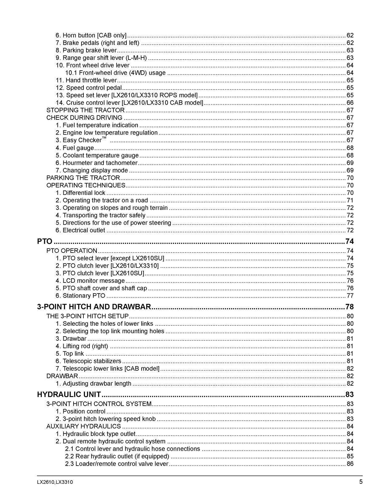 KUBOTA LX2610 LX2610SU LX3310 OPERATORS MANUAL – LOOP BIND – PROTECTIVE COVERS