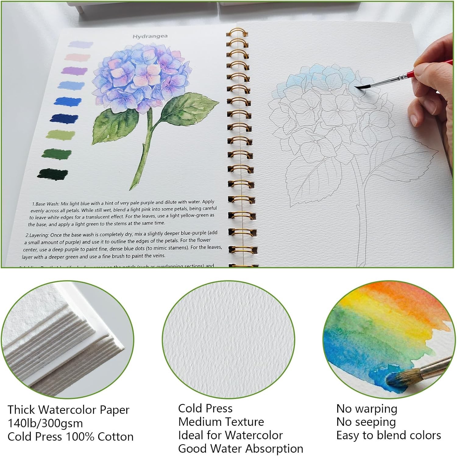 Watercolor Workbook 15 Beautiful Flowers Paintings for Adults &Teens Beginners,W