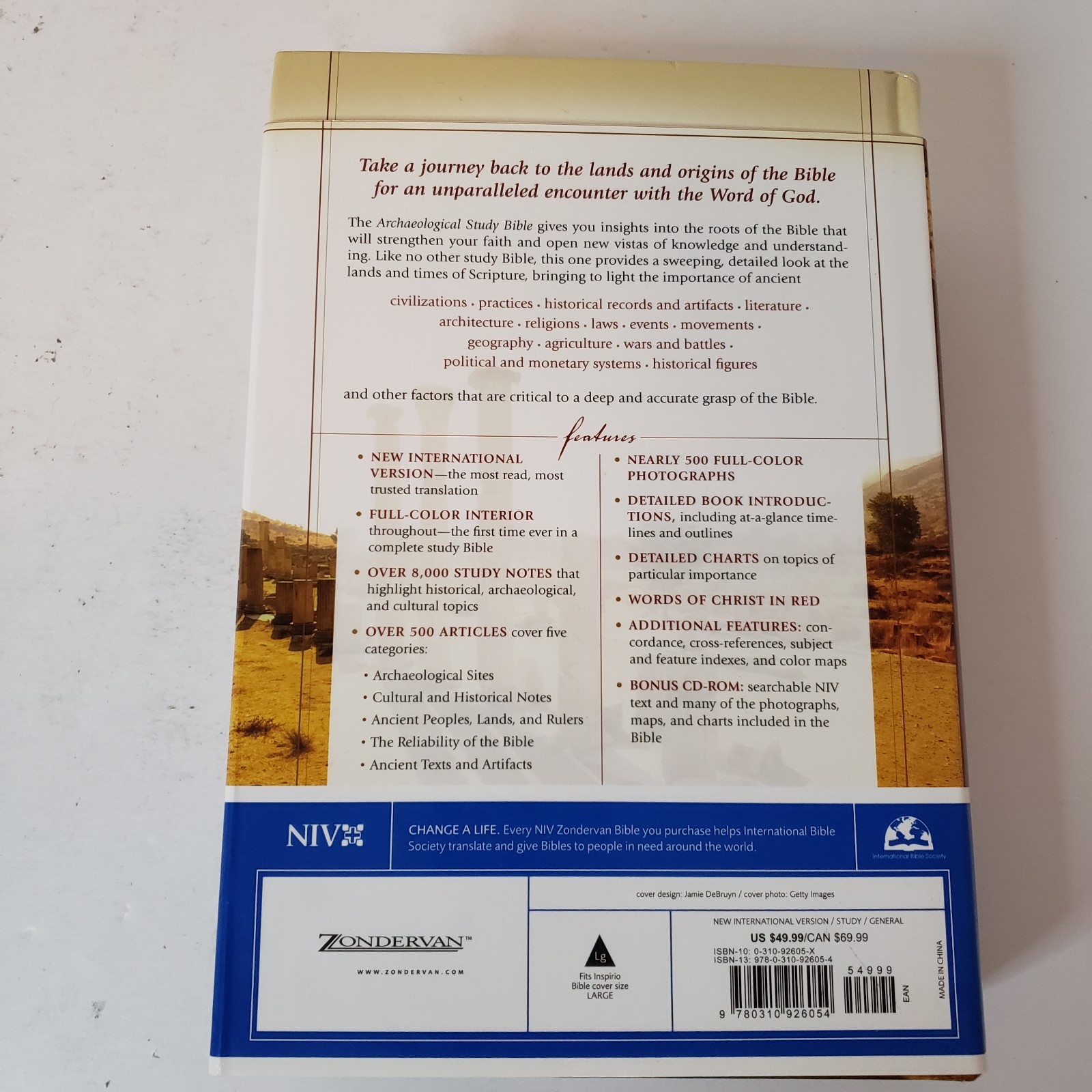 Zondervan Archaelogical Study Bible NIV Hardcover Book W/Software Disc 2005