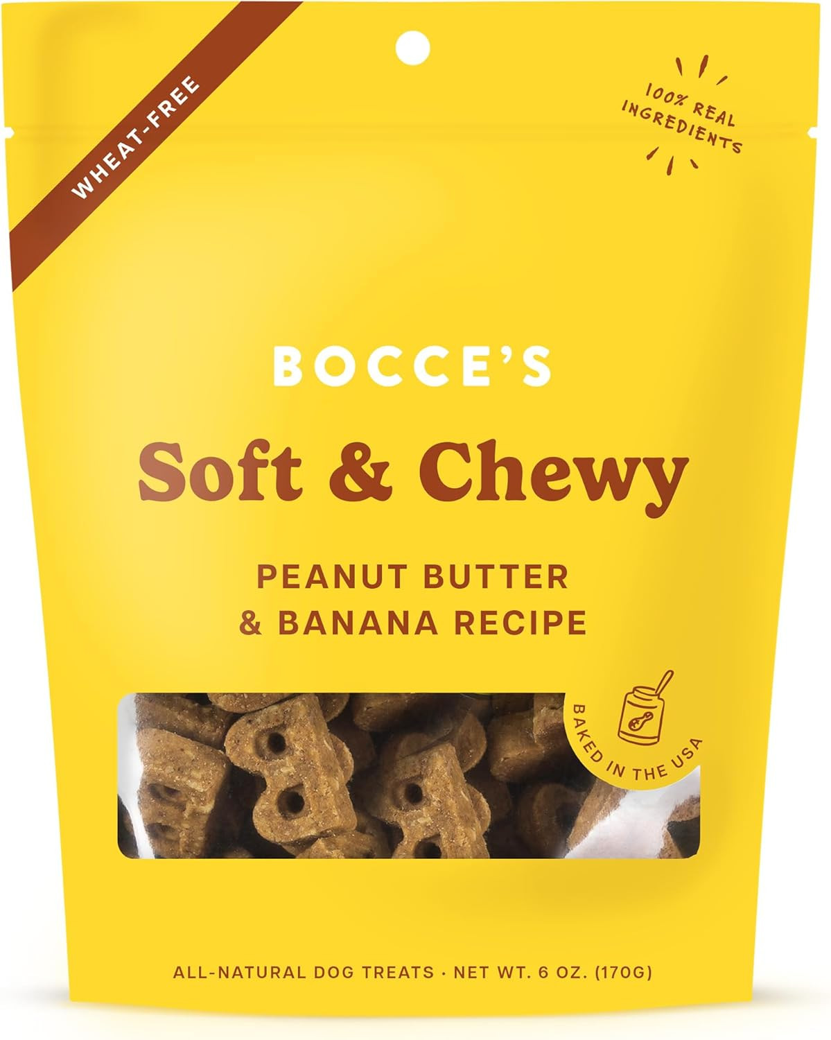 Bocce’s Bakery Oven Baked PB & Banana Recipe Treats for Dogs, Wheat-Free, 6oz
